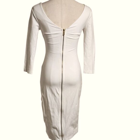 Bebe White Cream Cur Out Stretch Dress 3/4 Sleeve - Picture 4 of 6